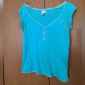 Pool Blue Rolled Hem Vintage Top